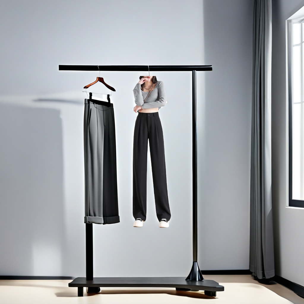 The new Spring/Summer 2025 women's high-end black straight-leg wide-leg pants, petite narrow drape suit pants and formal pants are trendy and fashionable details Picture