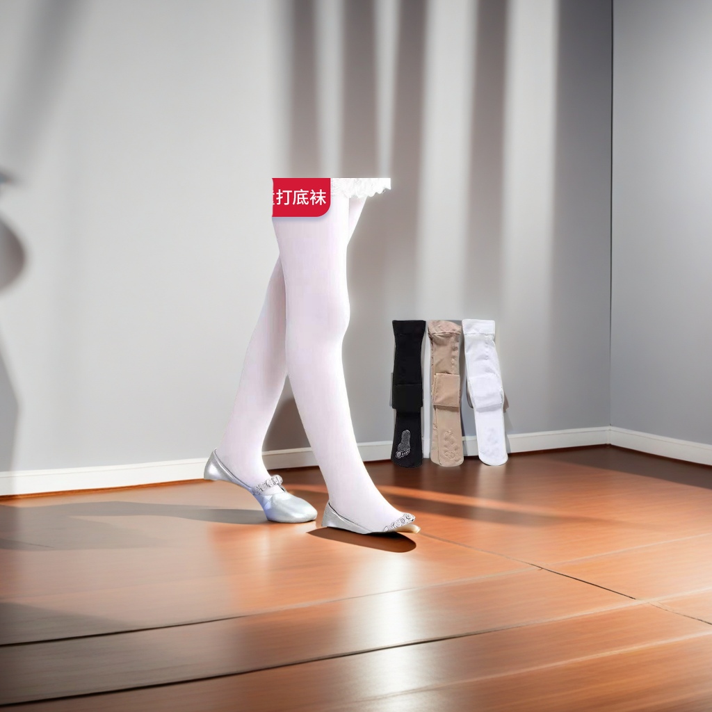 Summer anti-hook white silk stockings for children and girls, special dancing base stockings, steel silk stockings with pants, light, breathable and comfortable