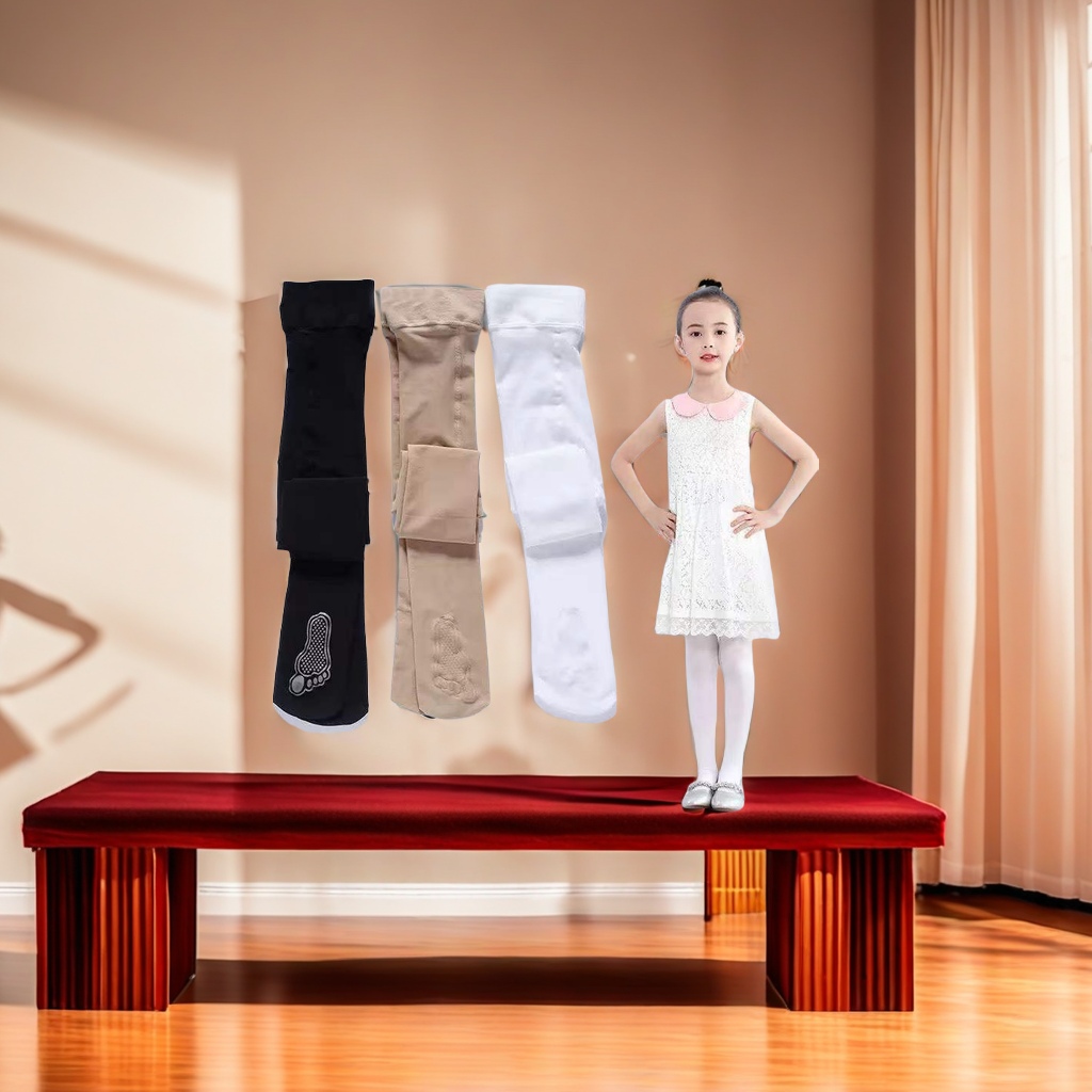 Summer anti-hook white silk stockings for children and girls, special dancing base stockings, steel silk stockings with pants, light, breathable and comfortable details Picture