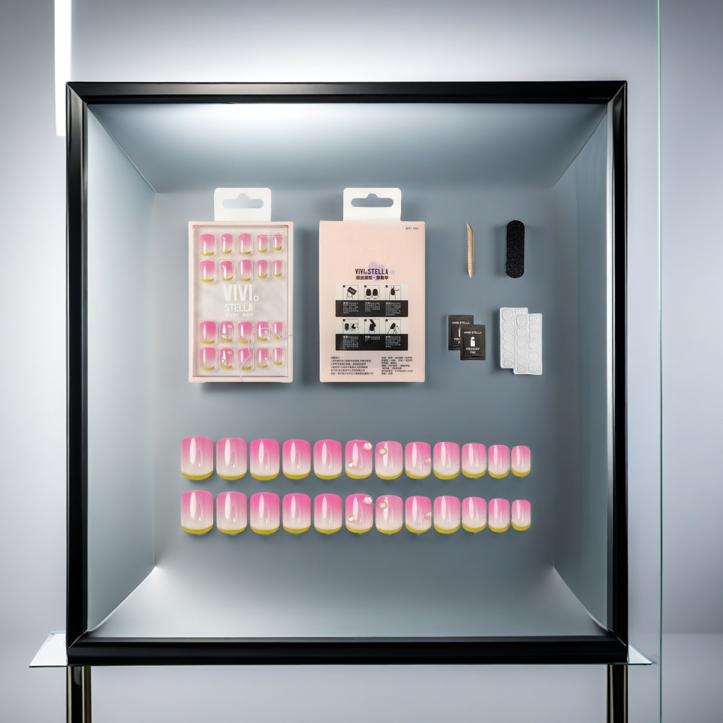 Visella alto sentido nuevo 24 piezas de uñas acabadas usar fácil francés despeinado escalera corta cuadrada uñas falsas moda uñas venta caliente comercio exterior pic 5