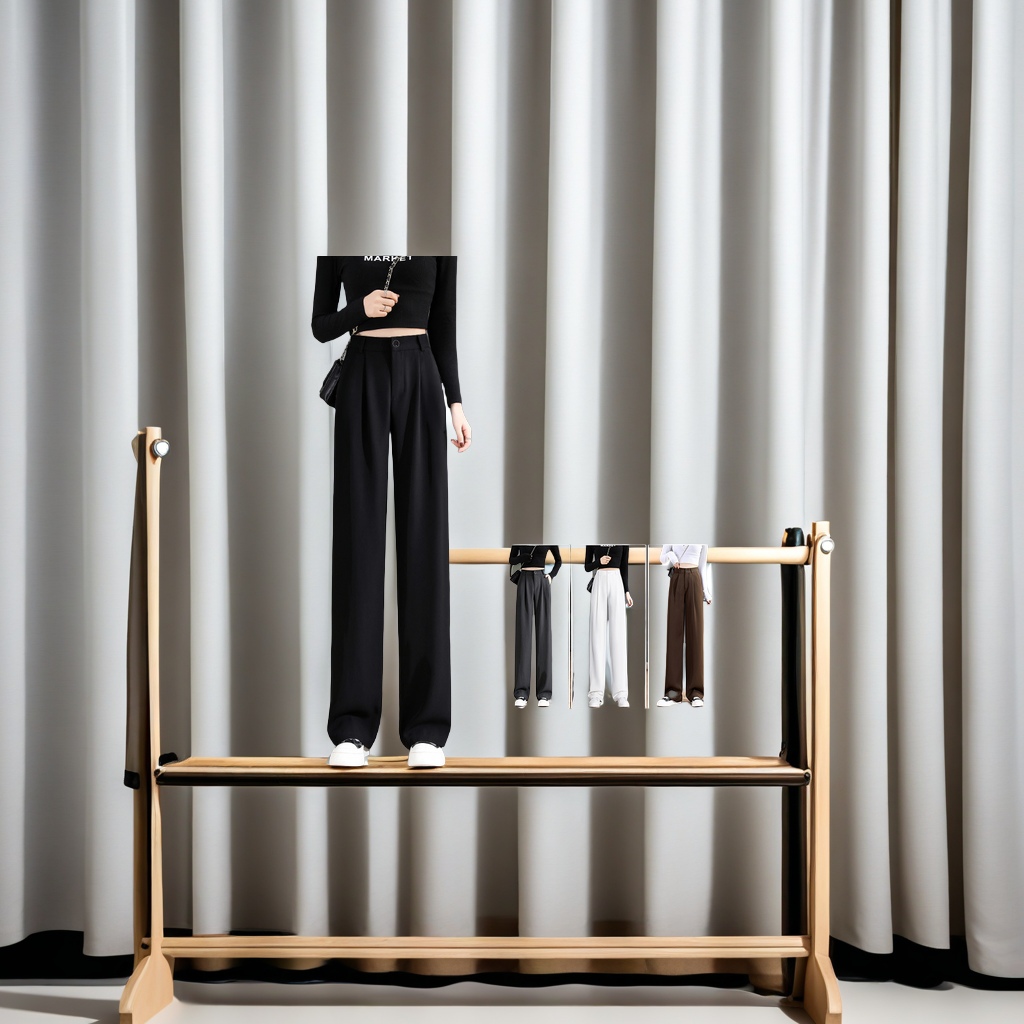 2025春夏新款女士高级感黑色直筒阔腿裤 小个子窄版垂感西装裤 正装裤显瘦时尚潮流