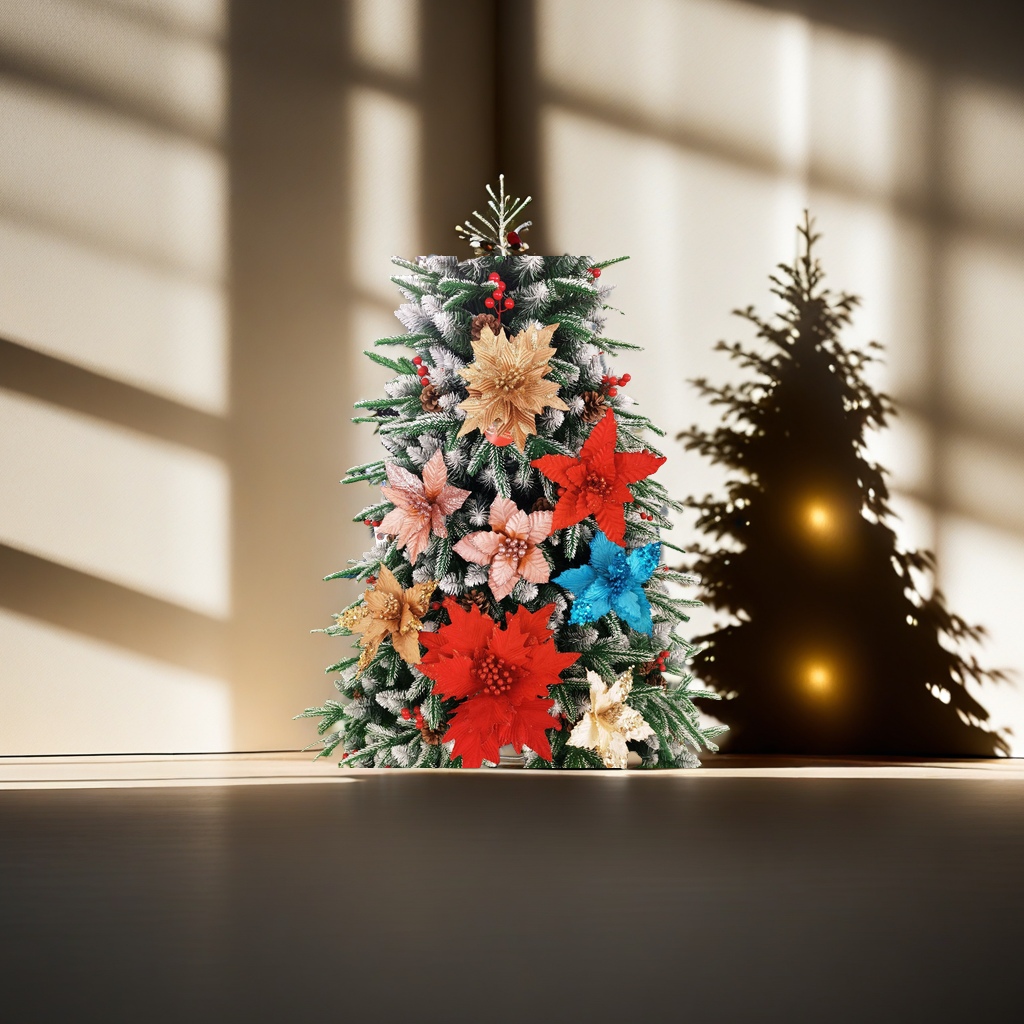 现货一品红金粉花圣诞节日装饰花 环藤条圣诞树装饰品 圣诞场景布置花饰 热销圣诞装饰品