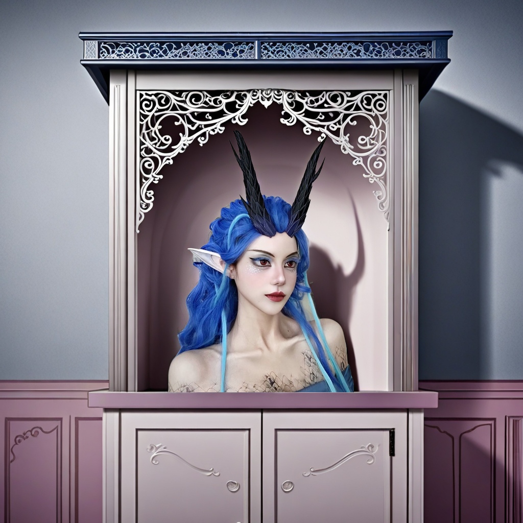 Aoleap azul oscuro pelo largo rizado cabello completo peluca pelo extra largo mojo mar cosplay frente especial encaje diseño de sección media otras clasificaciones aplicar details Picture