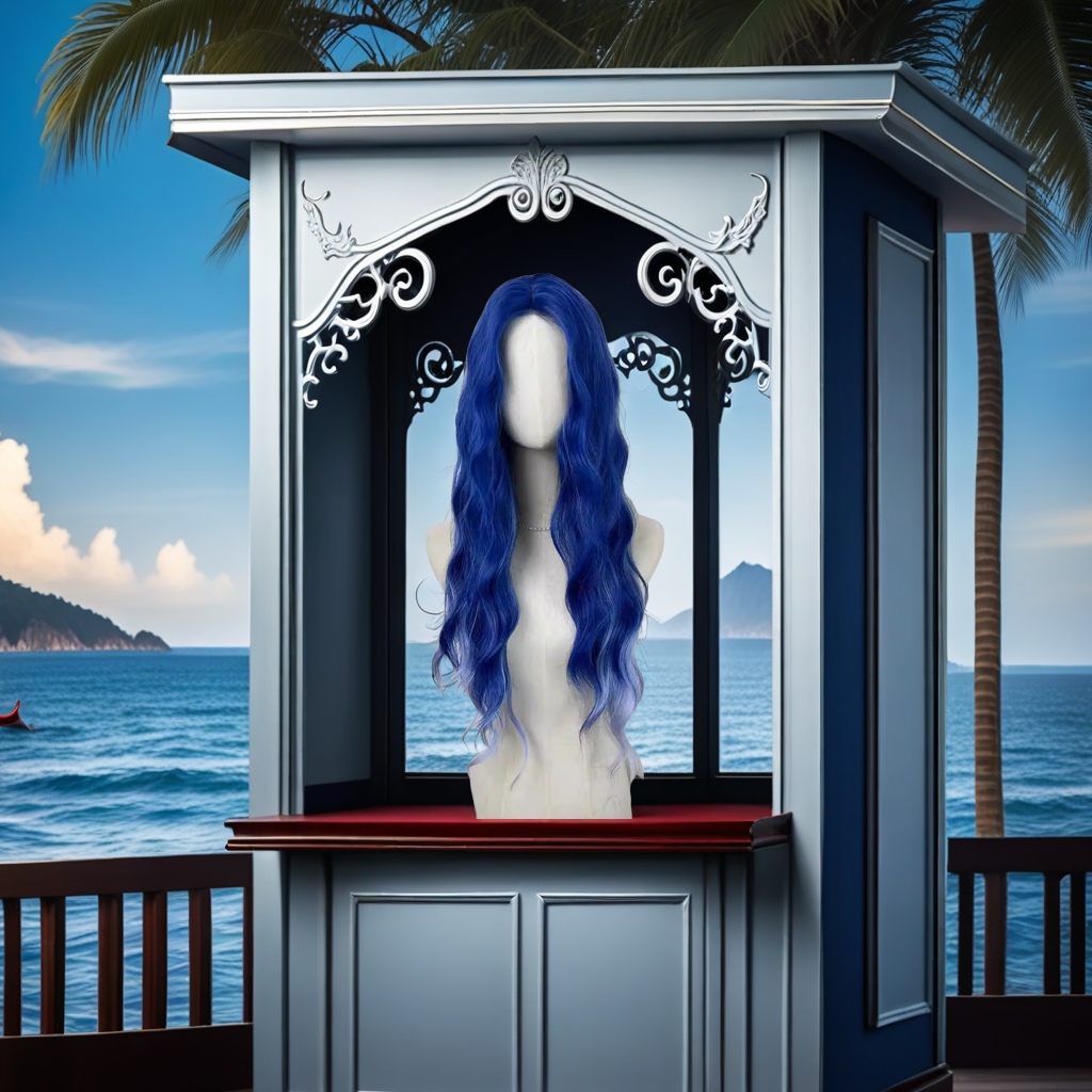 Aoleap azul oscuro pelo largo rizado cabello completo peluca pelo extra largo mojo mar cosplay frente especial encaje diseño de sección media otras clasificaciones aplicar Application Scenario