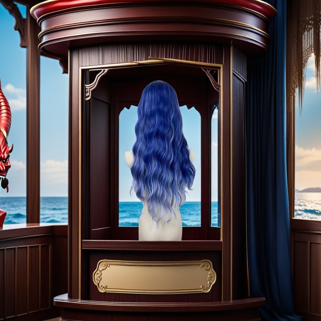 Aoleap azul oscuro pelo largo rizado cabello completo peluca pelo extra largo mojo mar cosplay frente especial encaje diseño de sección media otras clasificaciones aplicar Item Picture