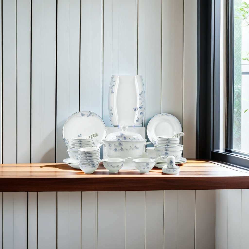 Simple and light luxury ceramic tableware set, home bowls and plates for dining, housewarming joy bowl and plate set, high-end ceramic tableware set