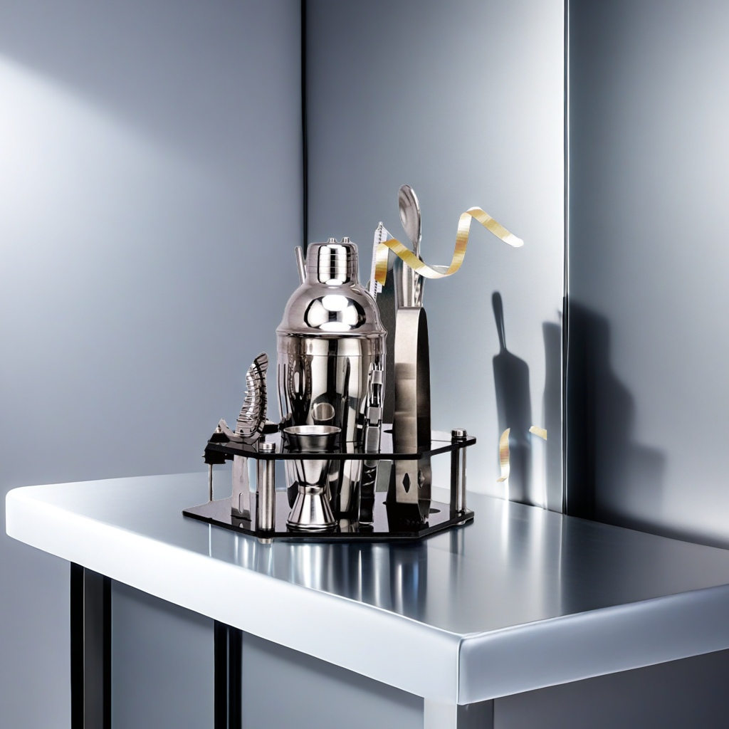 New 19-piece stainless steel cocktail shaker set, cocktail special set, rotating hexagonal acrylic stand, essential bar wine set, high-end wine set Item Picture