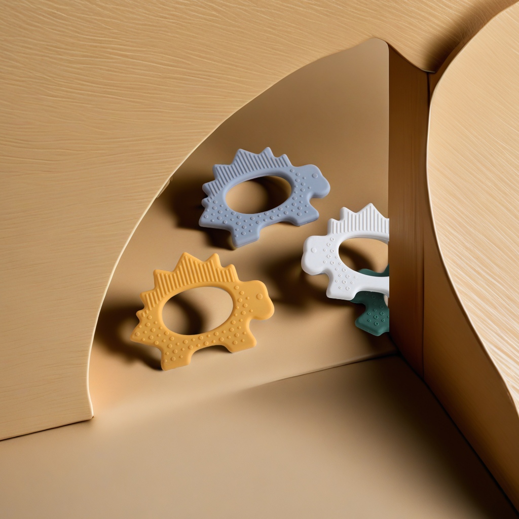 "Baby and Mother Products" Baby teething stick, baby hand-held dinosaur teething ring, food-grade silicone, edible teething ring, safe and relieve the discomfort of baby teething