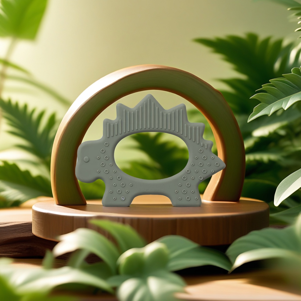 "Baby and Mother Products" Baby teething stick, baby hand-held dinosaur teething ring, food-grade silicone, edible teething ring, safe and relieve the discomfort of baby teething details Picture