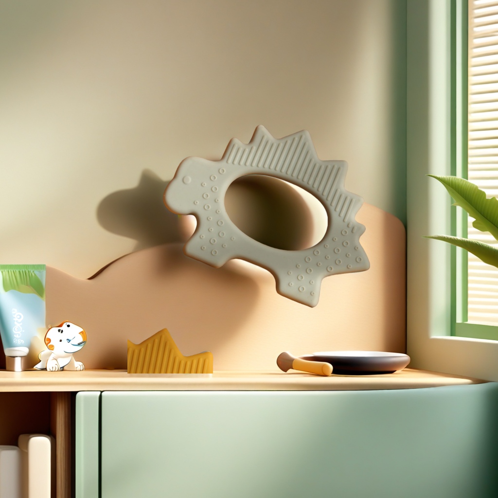 "Baby and Mother Products" Baby teething stick, baby hand-held dinosaur teething ring, food-grade silicone, edible teething ring, safe and relieve the discomfort of baby teething Specification image