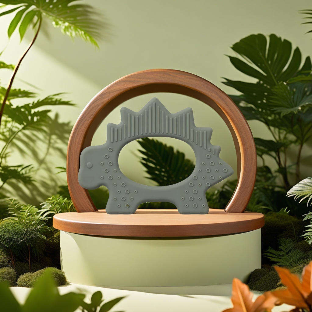 "Baby and Mother Products" Baby teething stick, baby hand-held dinosaur teething ring, food-grade silicone, edible teething ring, safe and relieve the discomfort of baby teething Item Picture