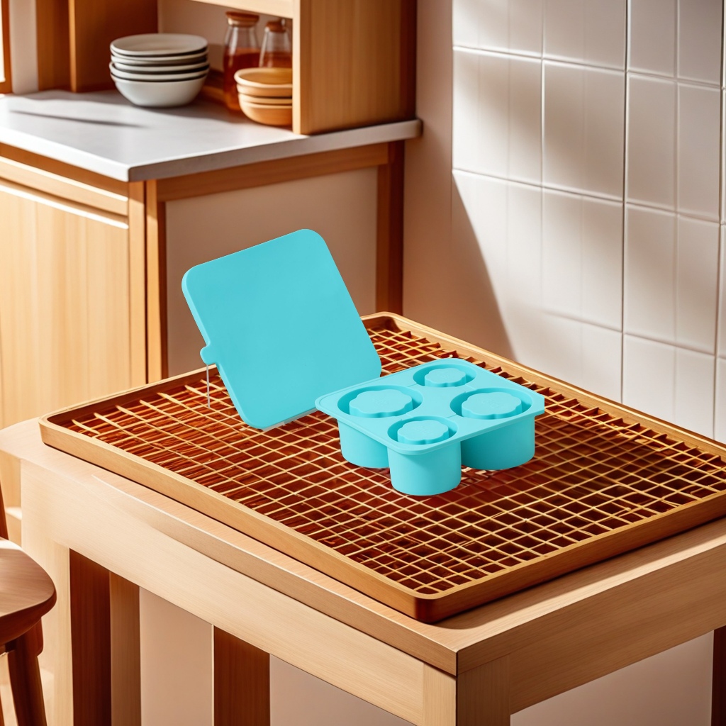 Food grade silicone ice grid 4 square with cover home storage frozen ice block box easy to release square ice cube mold ice grid cold drink essential summer cold drink magic details Picture