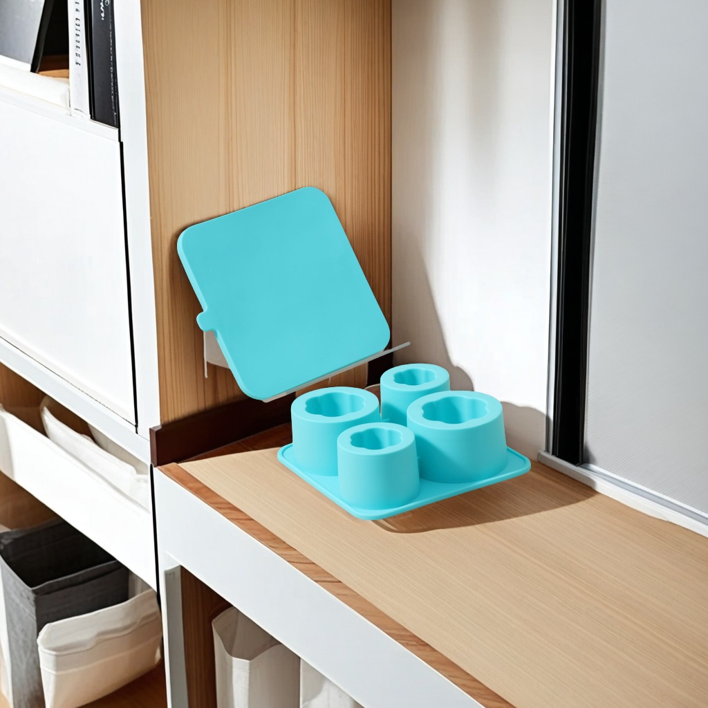 Food grade silicone ice grid 4 square with cover home storage frozen ice block box easy to release square ice cube mold ice grid cold drink essential summer cold drink magic Specification drawing