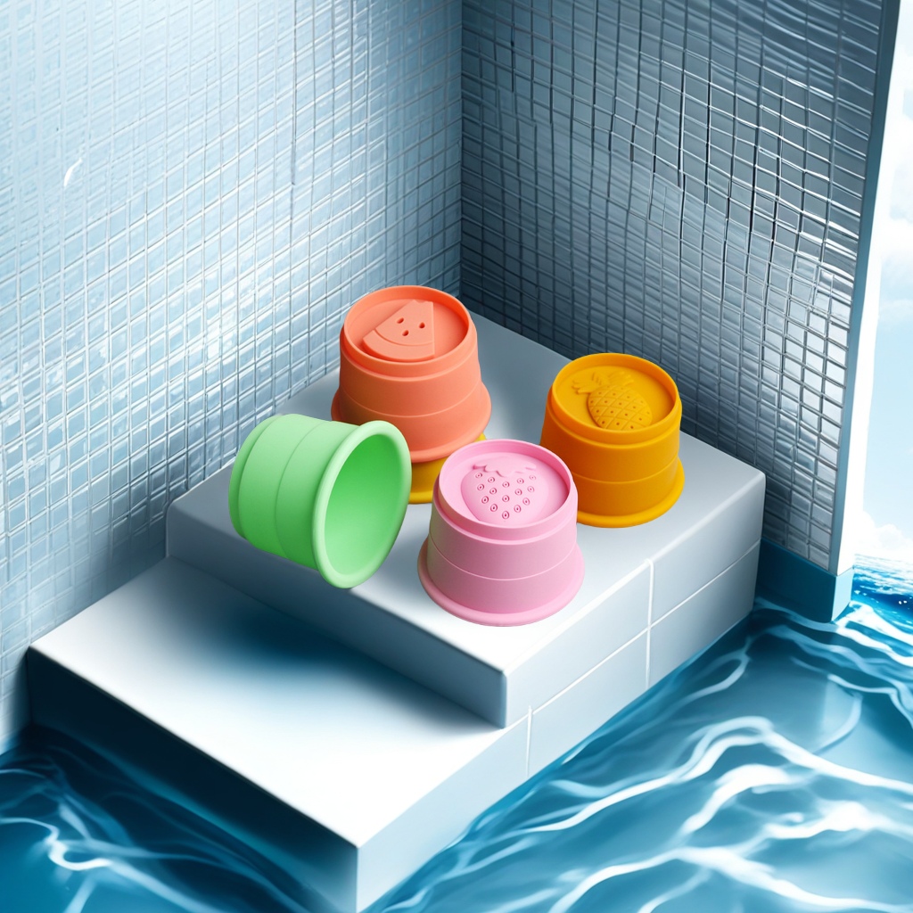 Children's water play beach toys, Jenga, baby bath cups, Jenga rings, fun silicone sand toys, safe and non-toxic water play toys details Picture