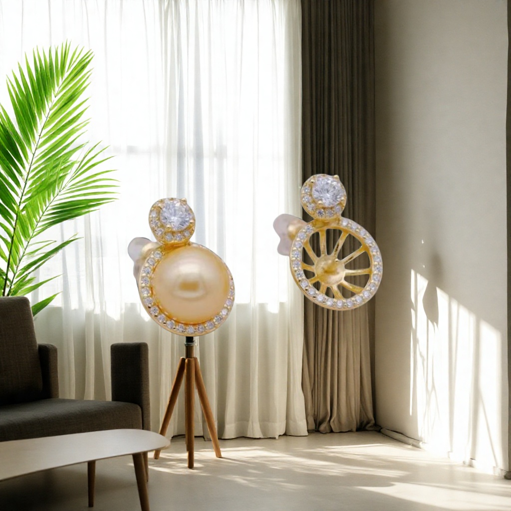 锆石珍珠耳钉产品图