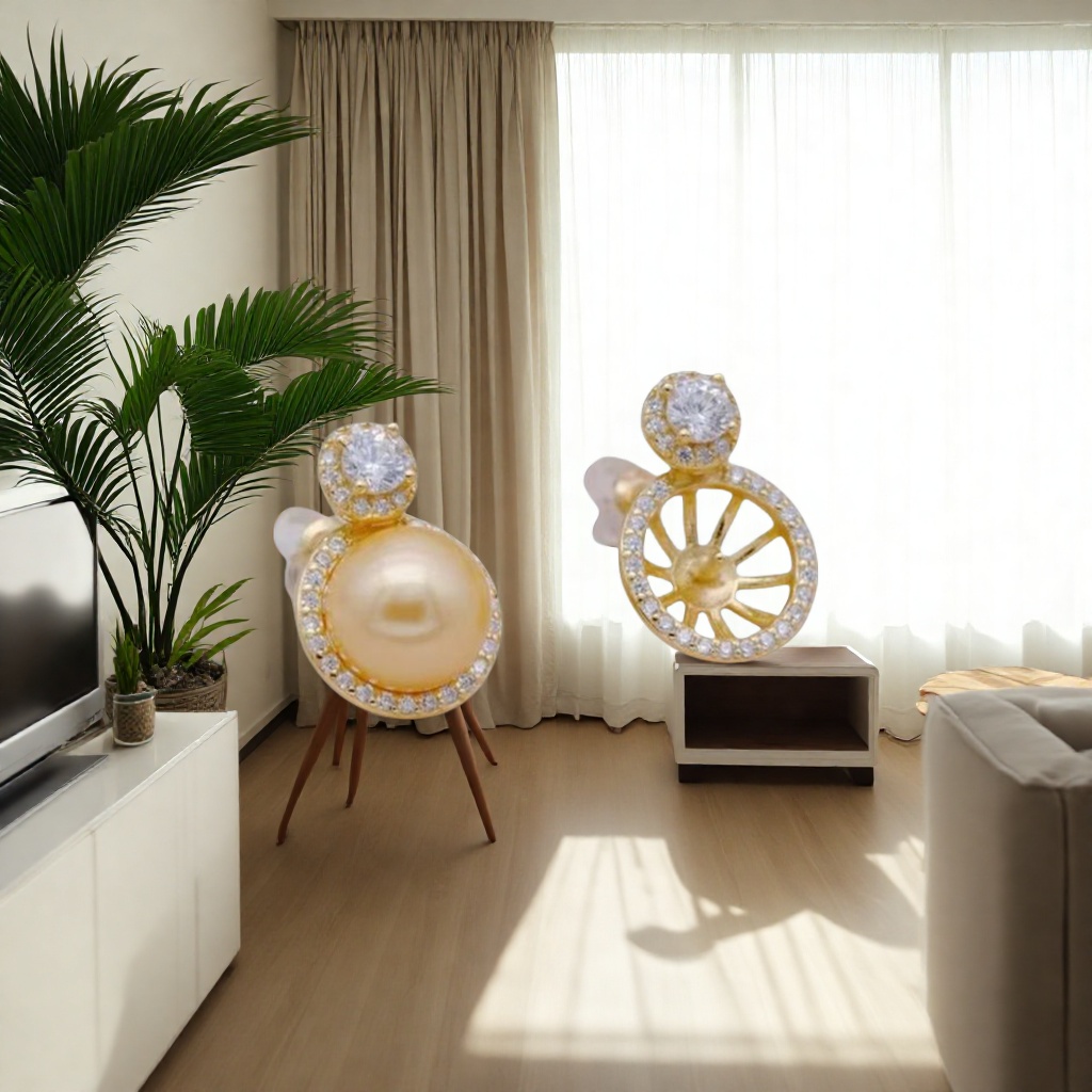 锆石珍珠耳钉白底实物图