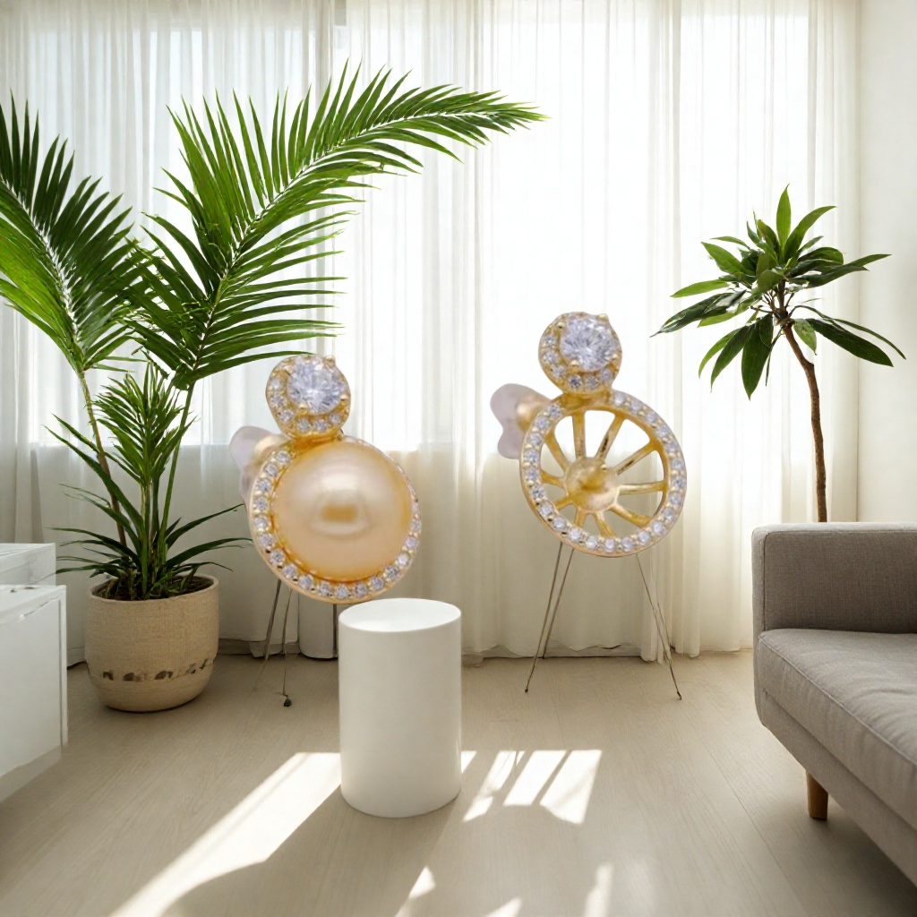 锆石珍珠耳钉细节图