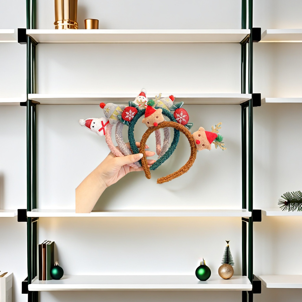 Christmas cross-border wholesale plush reindeer headbands, cute cartoon and funny decorative hair bands, forest-style headwear, Christmas decorative hair bands with a variety of styles full figure