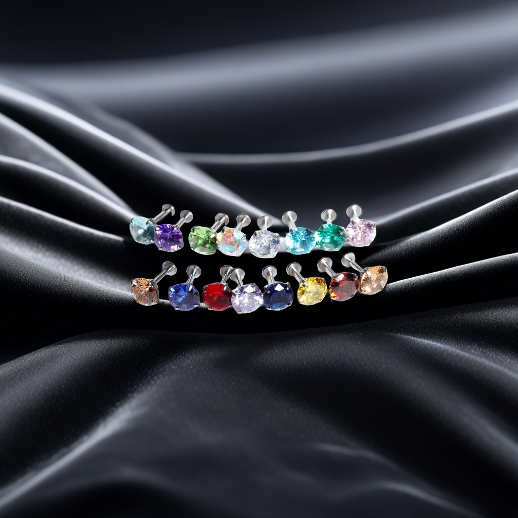 爆闪8mm锆石耳骨钉唇钉内螺旋16G不锈钢耳蜗钉耳饰唇饰独特设计穿刺饰品时尚个性