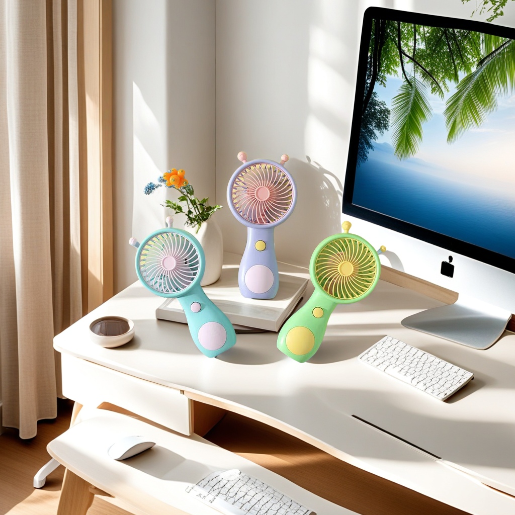 "便携式手持风扇 小风扇 高效散热 挂腰风扇 挂脖风扇 夏季必备 电池供电 轻巧易携带"