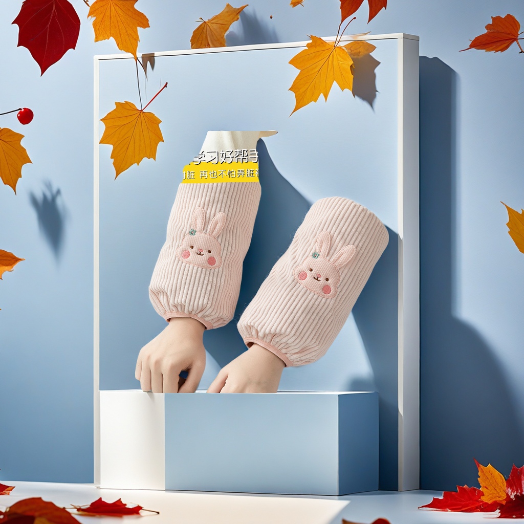 2023新款女生可爱条纹熊图案羽绒服袖头 加宽设计袖套 冬季防脏工作学生秋冬季专用袖套