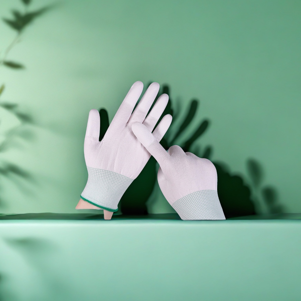 尼龙PU涂指涂掌无尘防静电手套 白色涂胶涂装劳保防护手套芯 高效防护防静电手套 轻便舒适耐用