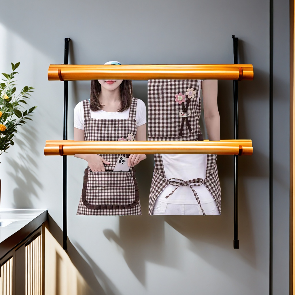 Korean-style women's fashion thickened cotton breathable household apron, kitchen cooking work clothes, sleeveless checked shoulder straps, waistband with sleeve covers, home oil-resistant apron Specification image