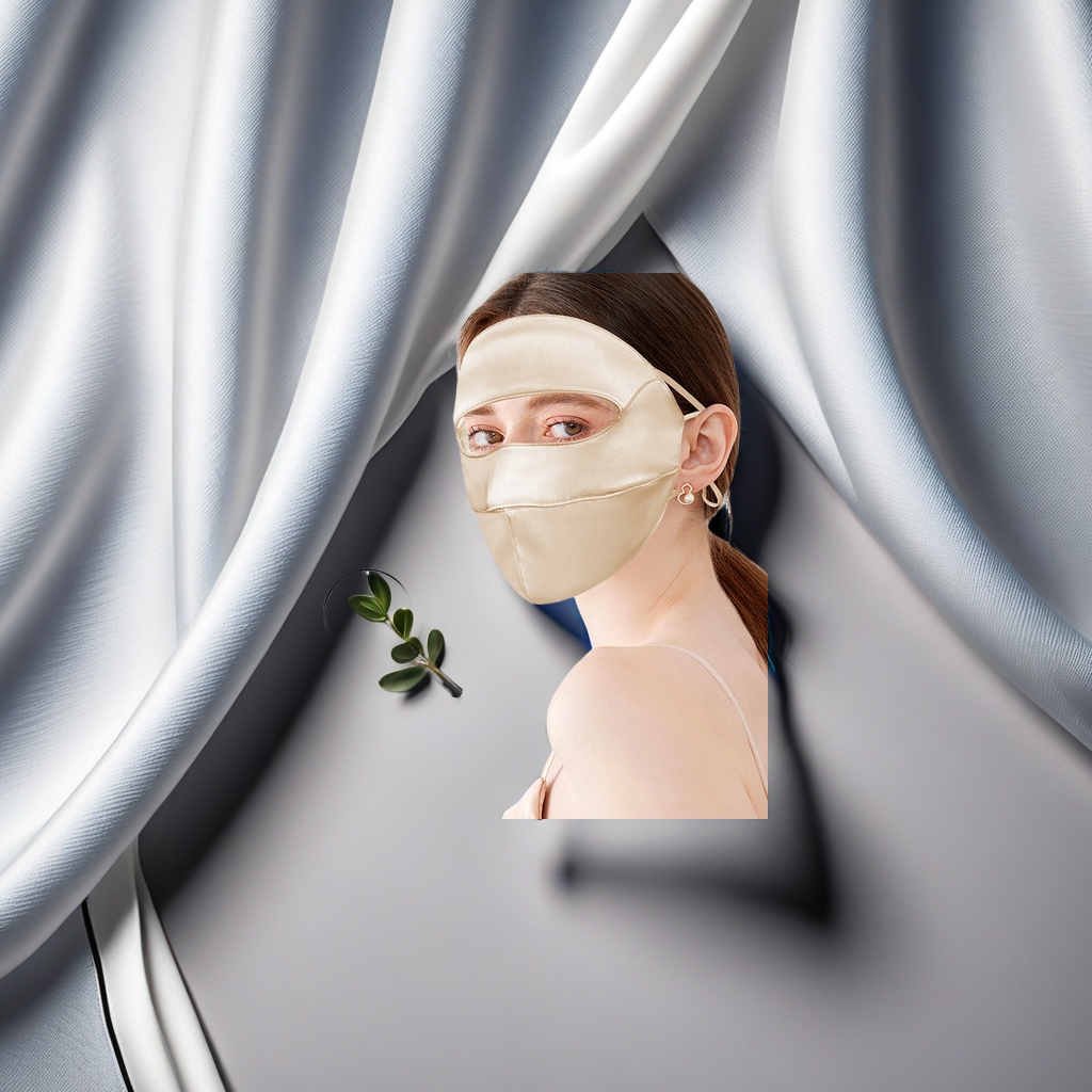 19 Mu Mi Mulberry Silk Full Face Sun Protection Mask, Double-sided silk sun protection face mask, UV protection and sun protection face mask, Gini women's high-end silk sun protection veil