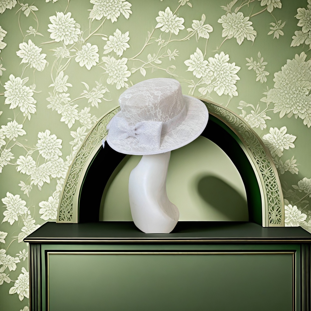 New retro British style flat-top hat, artistic lace and linen top hat, black and green available, sunshade adult hat, trendy flat-top sunshade hat details Picture