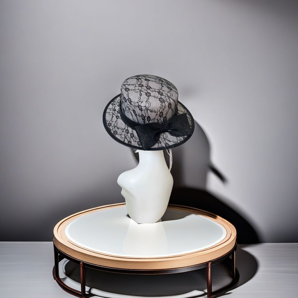 新款复古名媛英伦风格平顶帽 文艺蕾丝麻纱礼帽 黑色绿色遮阳成人帽 时尚平顶遮阳帽