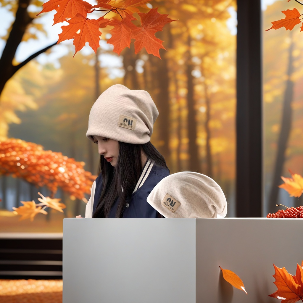 秋季女士保暖堆堆帽 针织显脸小月子帽 冷帽包头帽 防风防寒护耳套头帽 成人帽款