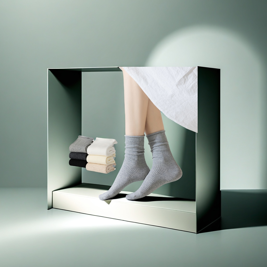 2025新款春夏季女士中筒袜 纯色卷边双针堆堆袜 运动休闲款棉质透气吸汗 批发女士棉袜