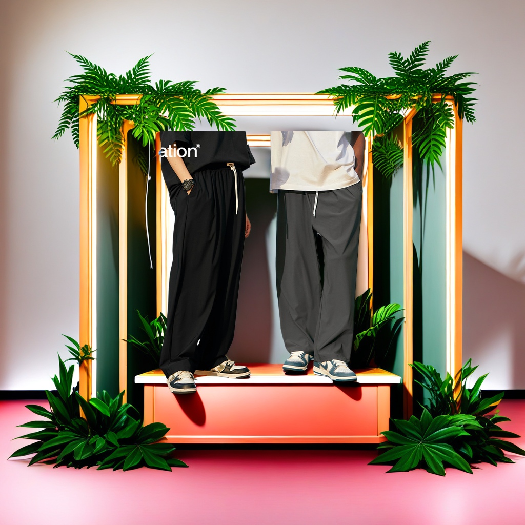 捷展男装2025春夏新品 街头格纹高弹凉感阔腿裤 男女款速干空调裤 其他分类潮流时尚舒适透气