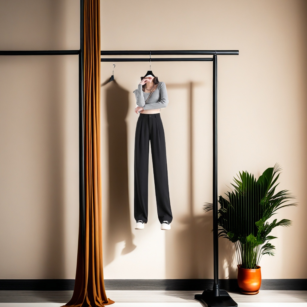 The new Spring/Summer 2025 women's high-end black straight-leg wide-leg pants, petite narrow drape suit pants and formal pants are trendy and fashionable details Picture