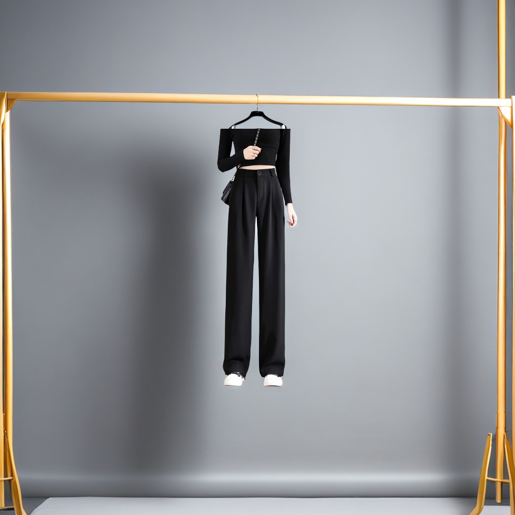 The new Spring/Summer 2025 women's high-end black straight-leg wide-leg pants, petite narrow drape suit pants and formal pants are trendy and fashionable Item Picture
