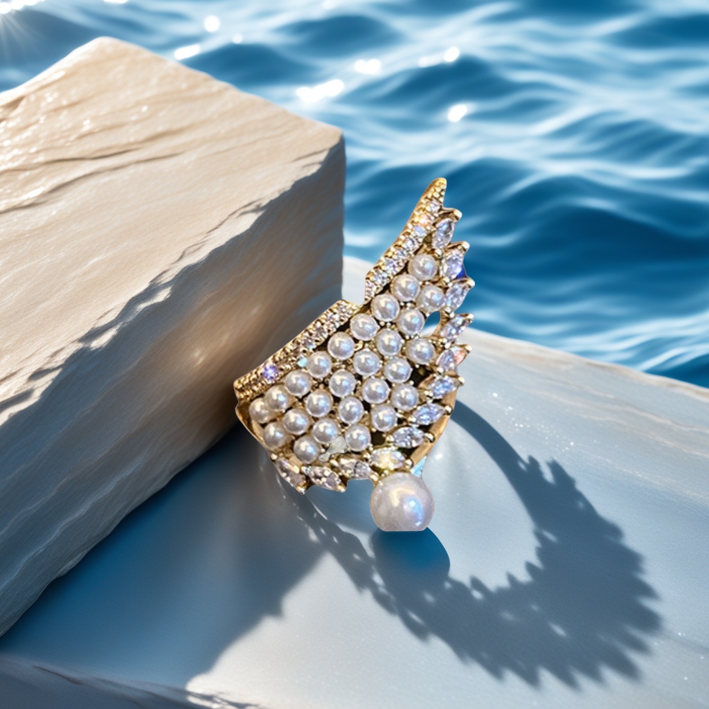 The 2023 new trendy star's unique design swan pearl open ring for women's index finger, a high-end and exquisite accessory Specification image