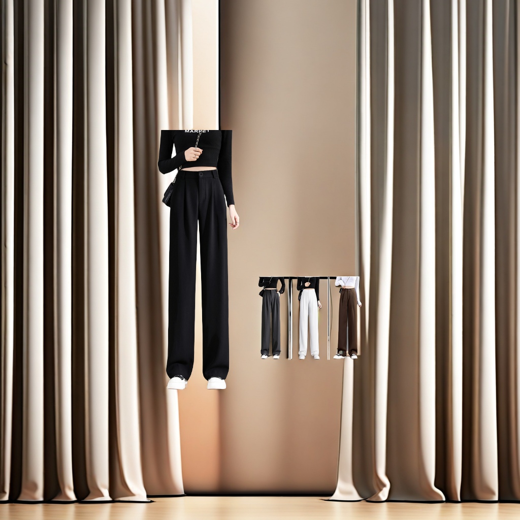 2025春夏新款女士高级感黑色直筒阔腿裤 小个子窄版垂感西装裤 正装裤时尚潮流