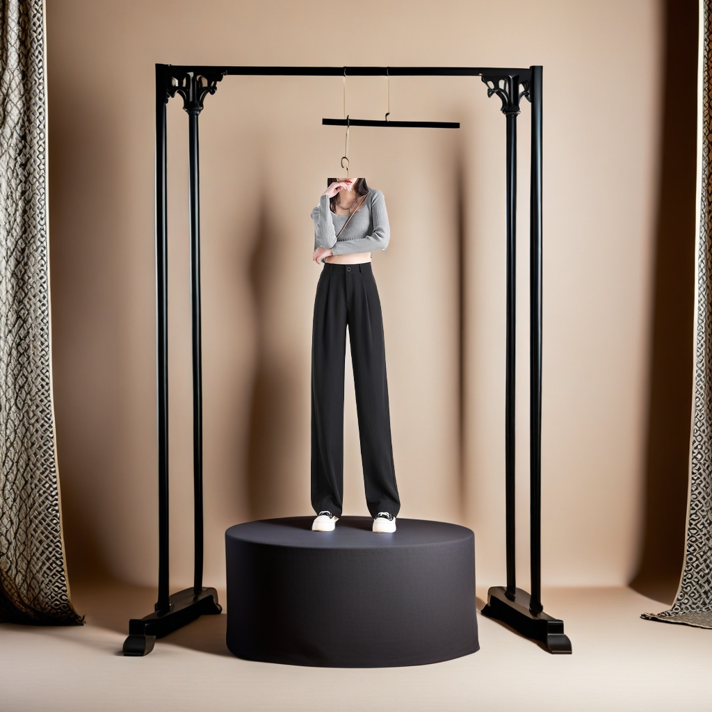 The new Spring/Summer 2025 women's high-end black straight-leg wide-leg pants, petite narrow drape suit pants and formal pants are fashionable and trendy details Picture
