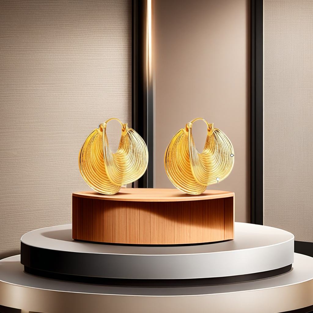 These cross-border best-selling genuine gold electroplated brass earrings from Europe and America feature a fan-shaped golden stripe design, exuding a sense of luxury and sophistication. They are luxurious women's earrings that showcase a unique charm details Picture