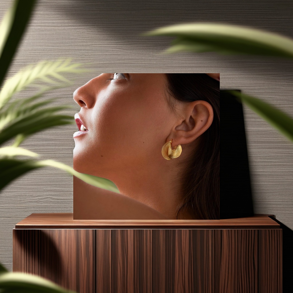 These cross-border best-selling genuine gold electroplated brass earrings from Europe and America feature a fan-shaped golden stripe design, exuding a sense of luxury and sophistication. They are luxurious women's earrings that showcase a unique charm Item Picture