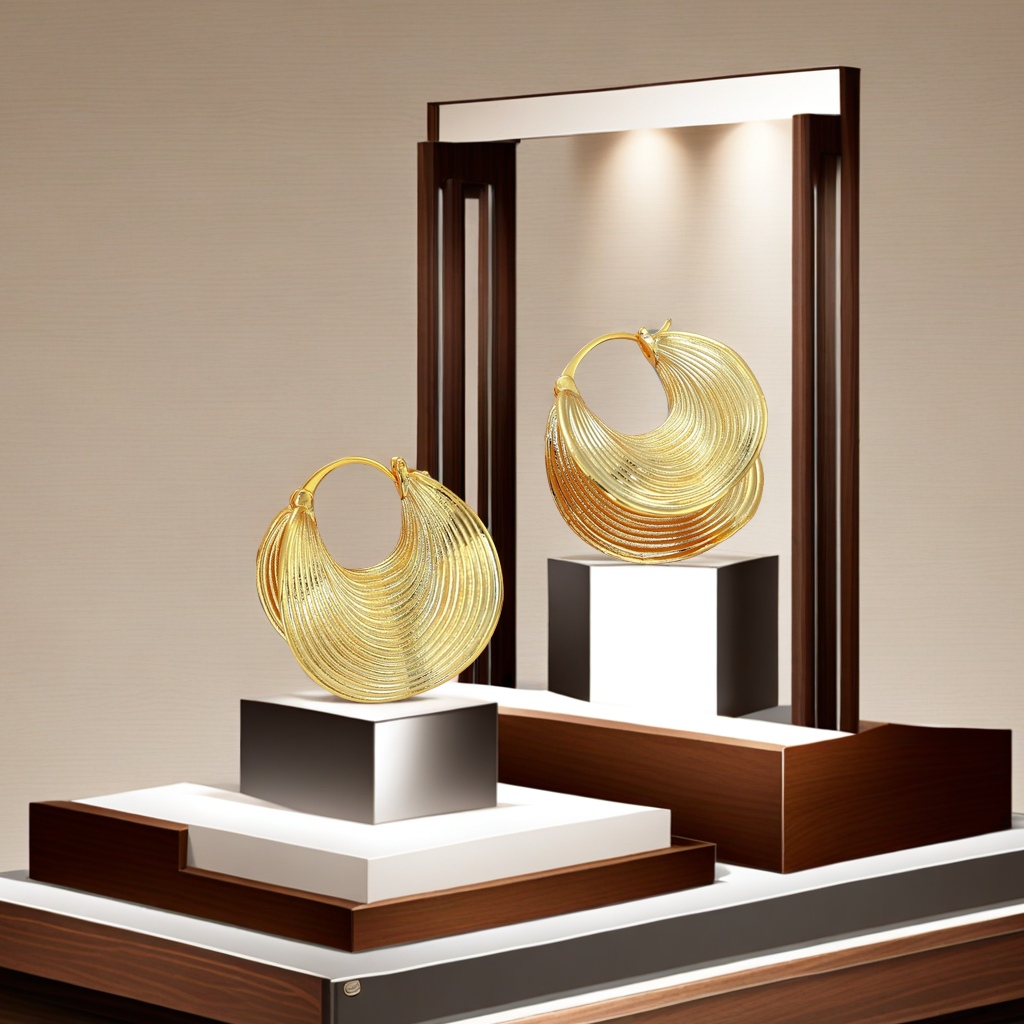 欧美跨境热销真金电镀黄铜耳环 扇形金色条纹设计 高级感奢华女士耳饰 独特魅力展现