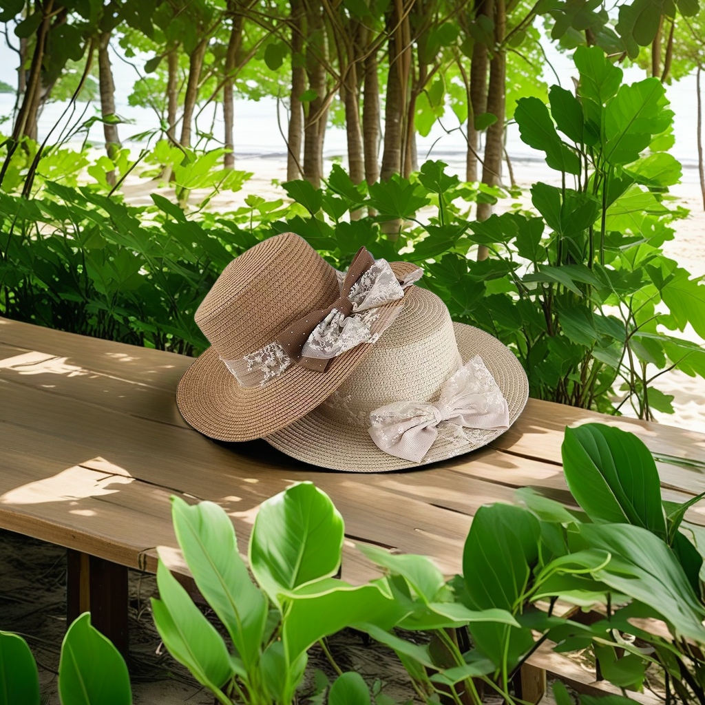 Korean semi-transparent grass hat for ladies, summer British retro flat-topped fresh top hat, sunshade and sun protection beach hat for adults Specification image