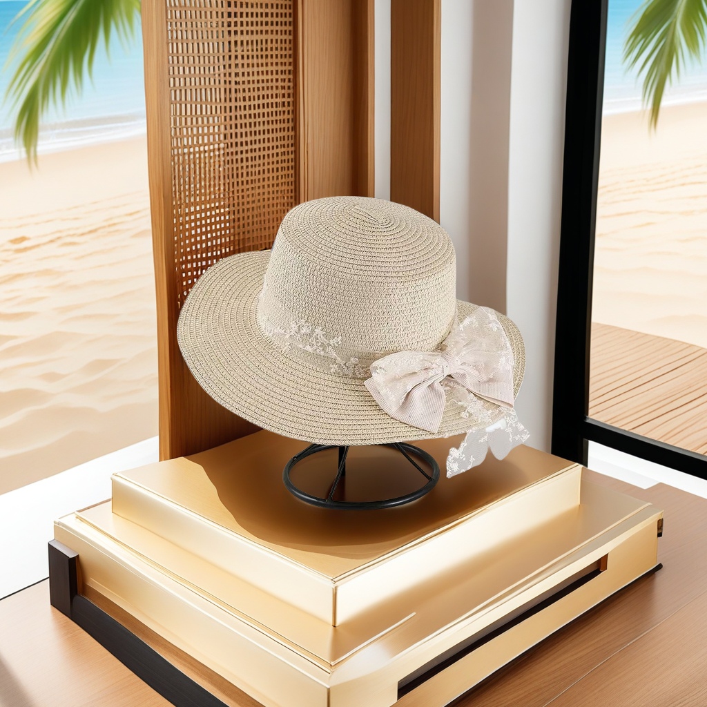 Korean semi-transparent grass hat for ladies, summer British retro flat-topped fresh top hat, sunshade and sun protection beach hat for adults Application Scenario