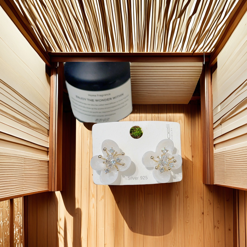 2025年春夏新款时尚树脂质感甜美锆石花朵耳环 清新耳饰品 提升气质必备款白底实物图