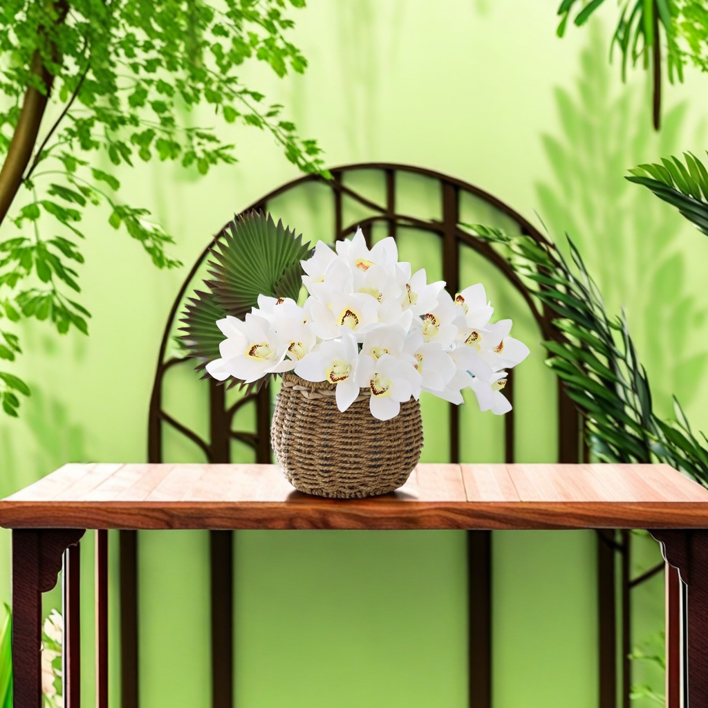Hui LAN Flower Art: 6-head 3D printed hand-held fabric orchid bouquet, wedding decoration, hand-held bouquet, home simulation flower art, simulation plant orchid flower accessories details Picture