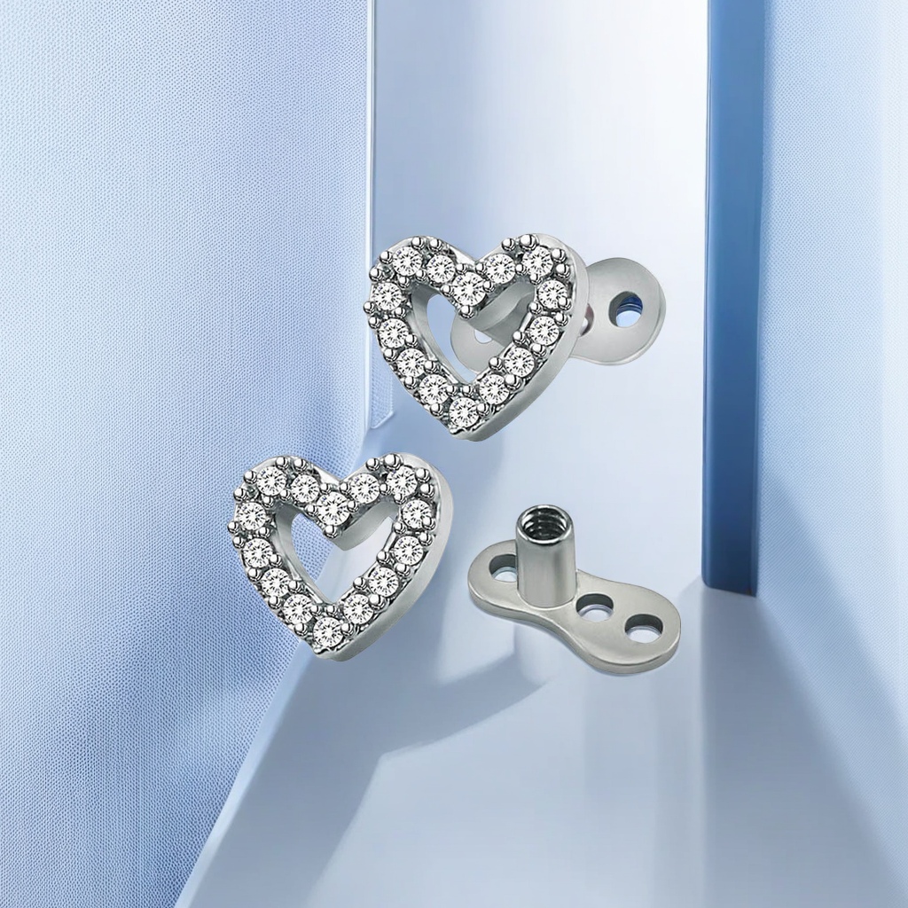 欧美风格316钛钢镶锆石心形埋骨钉 不锈钢人体穿刺饰品 厂家直批 其他款式埋钉饰品可选