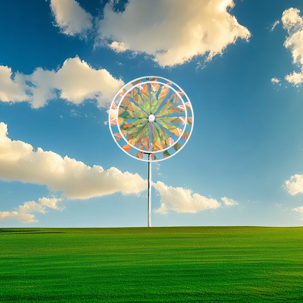 双层六叶彩膜变色风车 彩盘圆盘户外插地装饰 手拿礼品运动会广告盘 节庆风车玩具