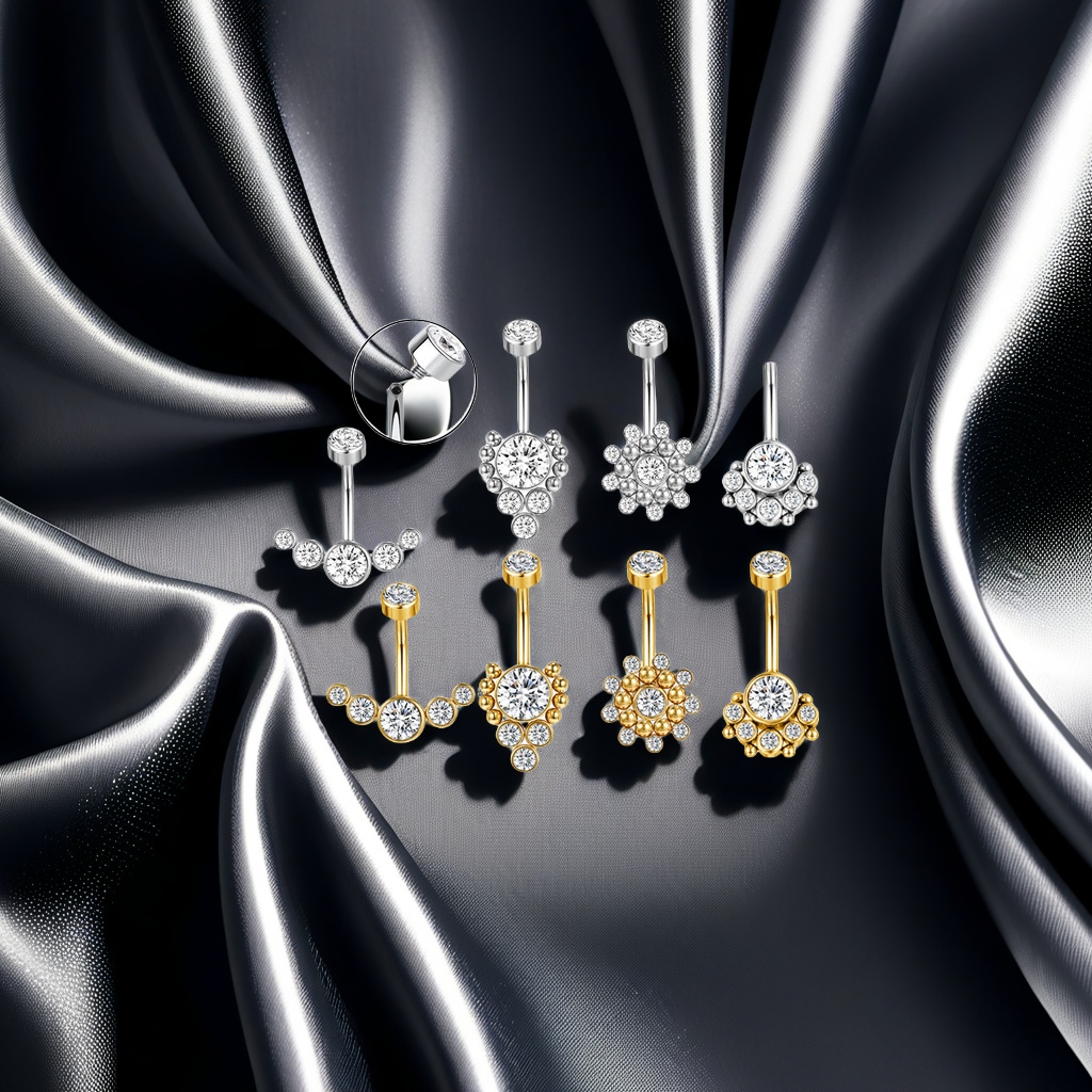 跨境直邮欧美时尚新款肚脐环肚脐扣肚脐钉圆球镶锆石 穿刺饰品