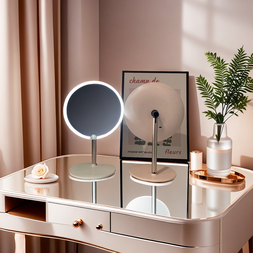 台式桌面宿舍充电LED带灯家居化妆镜 高清智能USB梳妆镜 美妆镜批发 美容必备