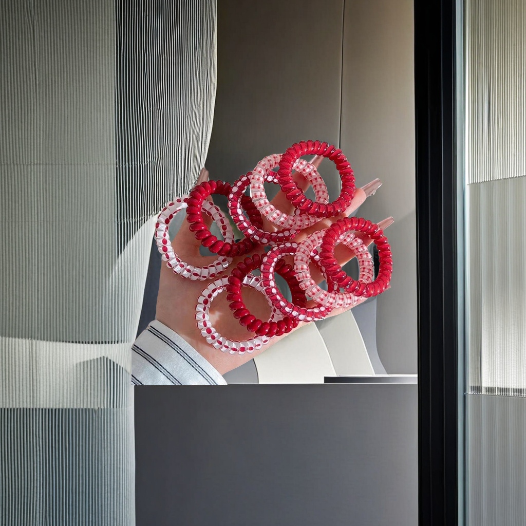 喜庆色系点点发圈 女士头饰 发饰 简约时尚弹力发圈 软妹日系可爱款发绳